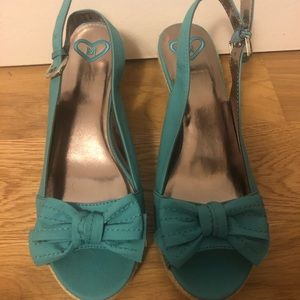 Teal peep toe wedges